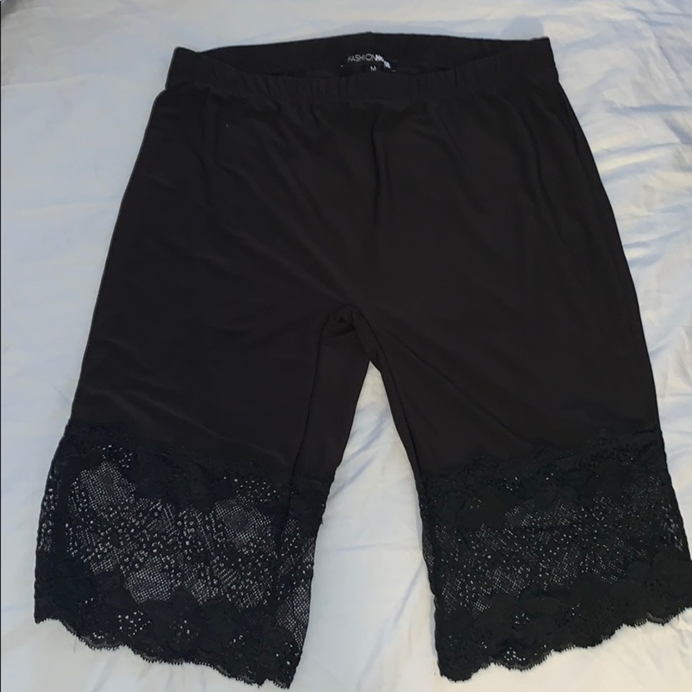 Black biker shorts with lace bottom~FashionNOVA